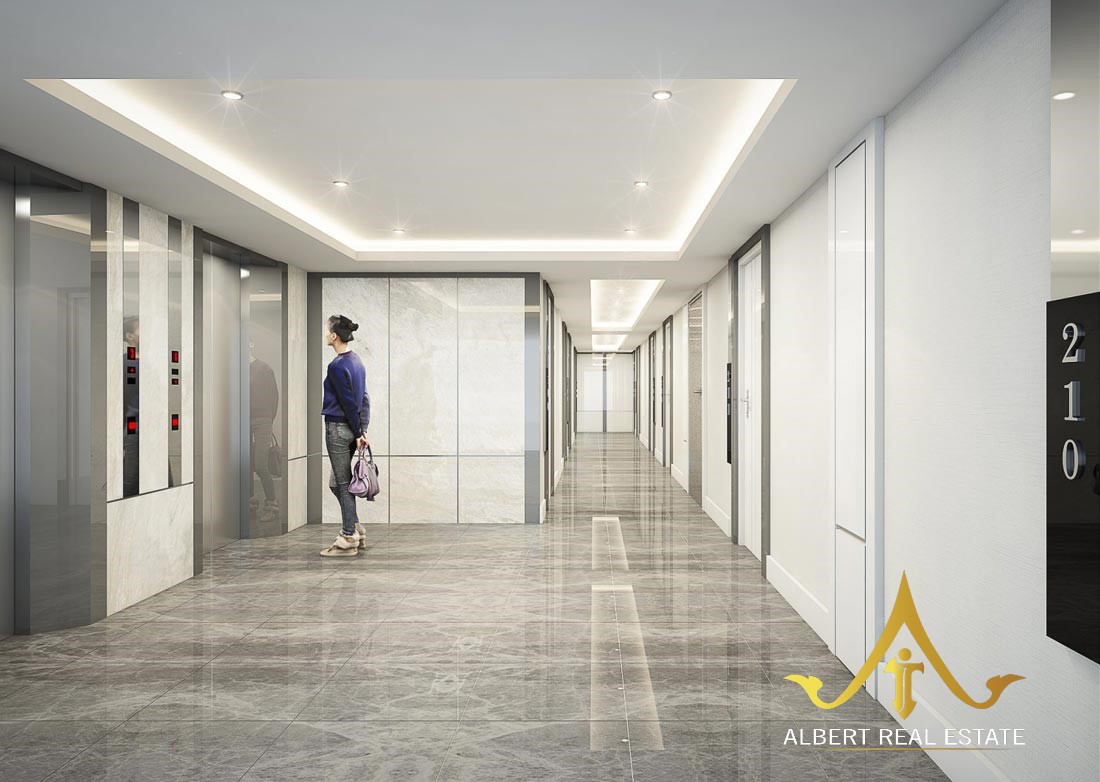 Interior hall and elevator at Siam Oriental Oasis condominium