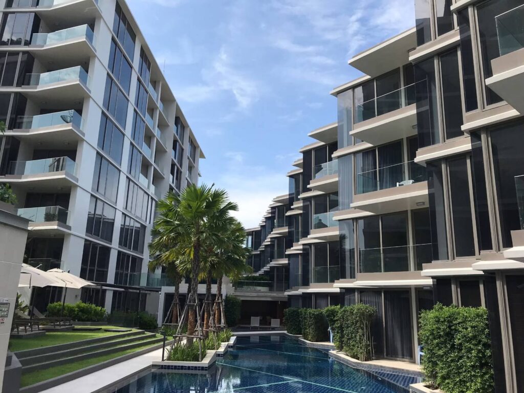 Communal swimming pool between residential buildings at The Pine Hua Hin