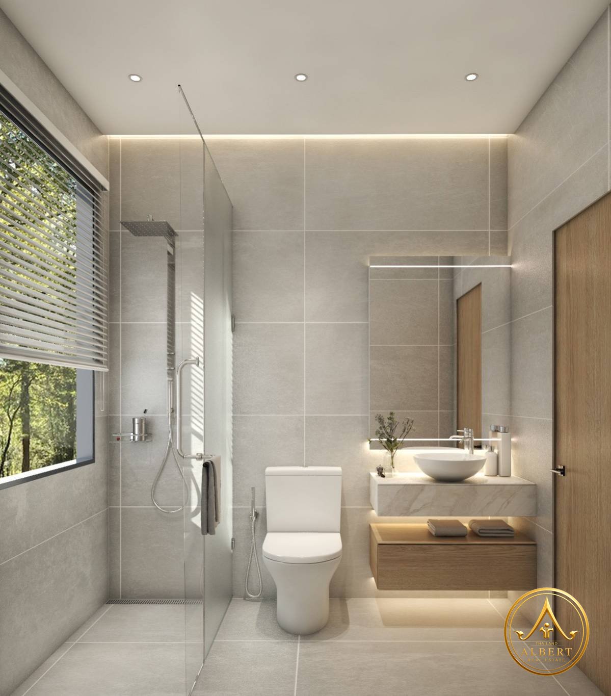 Sala Montana Residence Hua Hin – Bathroom with walk-in shower (3D render)