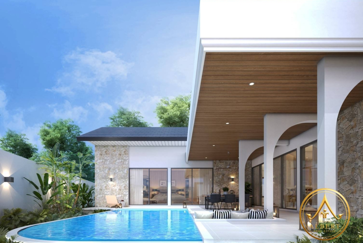 Sala Montana Residence Hua Hin – Pool villa exterior with landscaped garden (3D render)