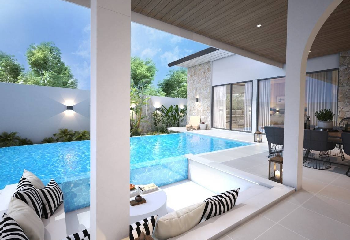 Sala Montana Residence Hua Hin – Pool lounge with glass-wall pool (3D render)
