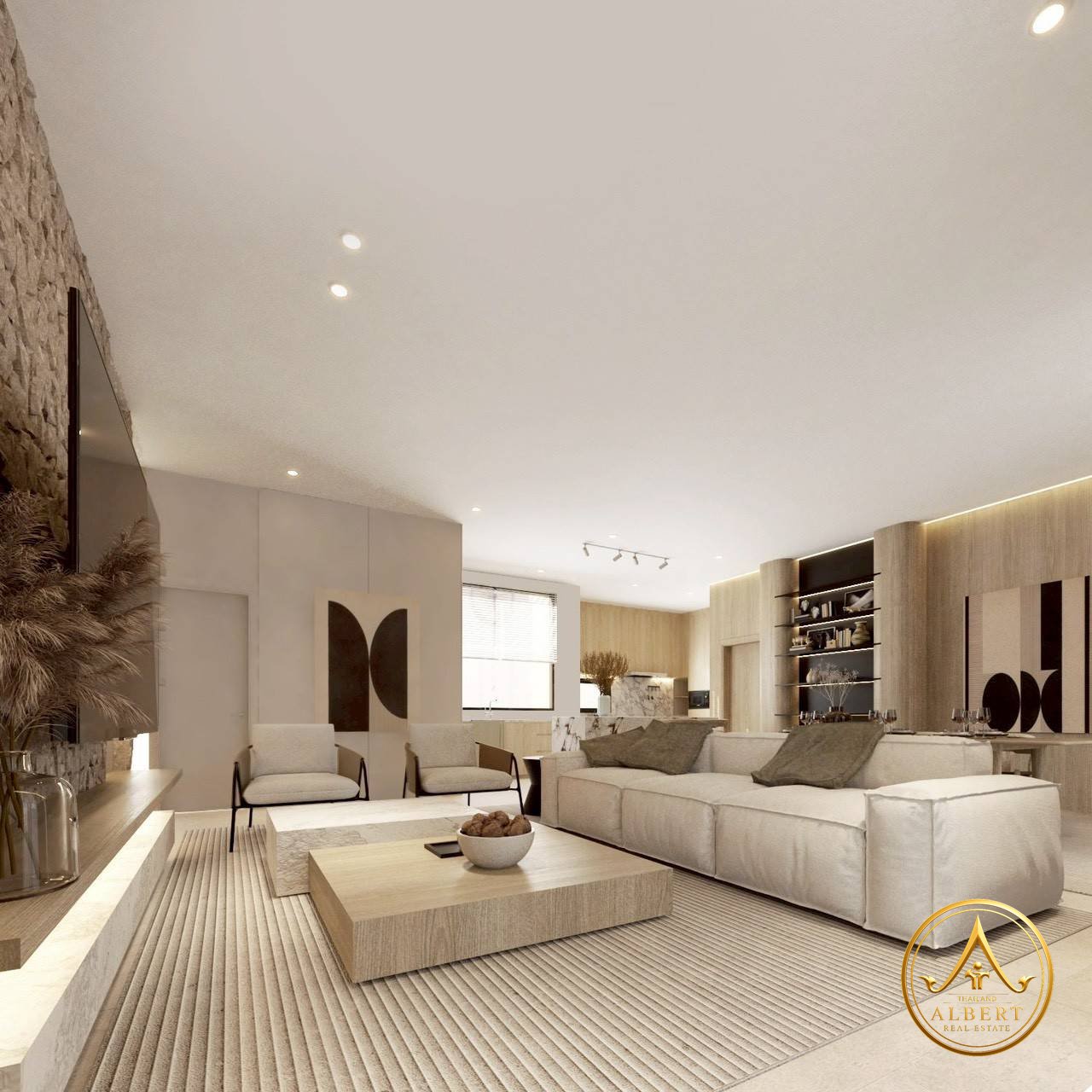 Sala Montana Residence Hua Hin – Open-plan living room (3D render)