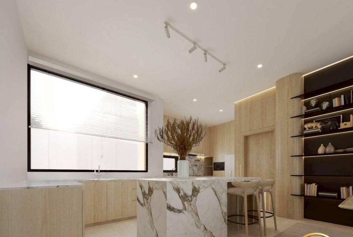 Sala Montana Residence Hua Hin – European kitchen with marble island (3D render)