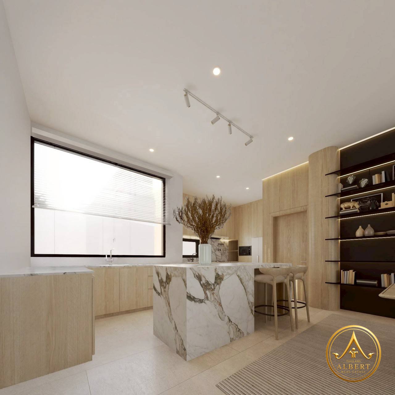 Sala Montana Residence Hua Hin – European kitchen with marble island (3D render)